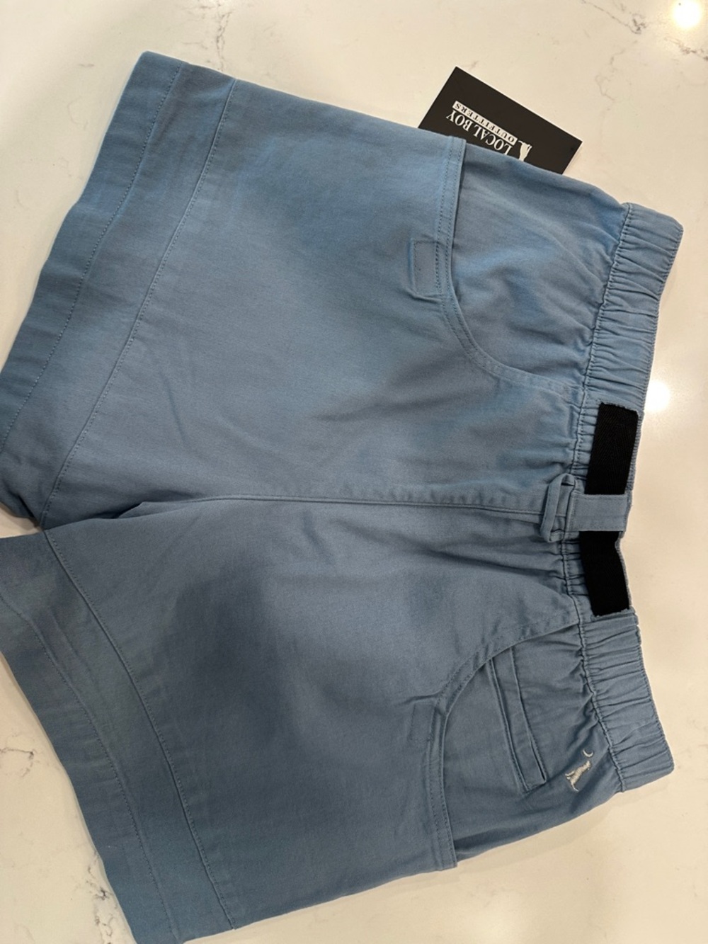 Kids Light Blue Elastic-Waist Shorts with Black Adjustable Belt - Picture 2 of 2